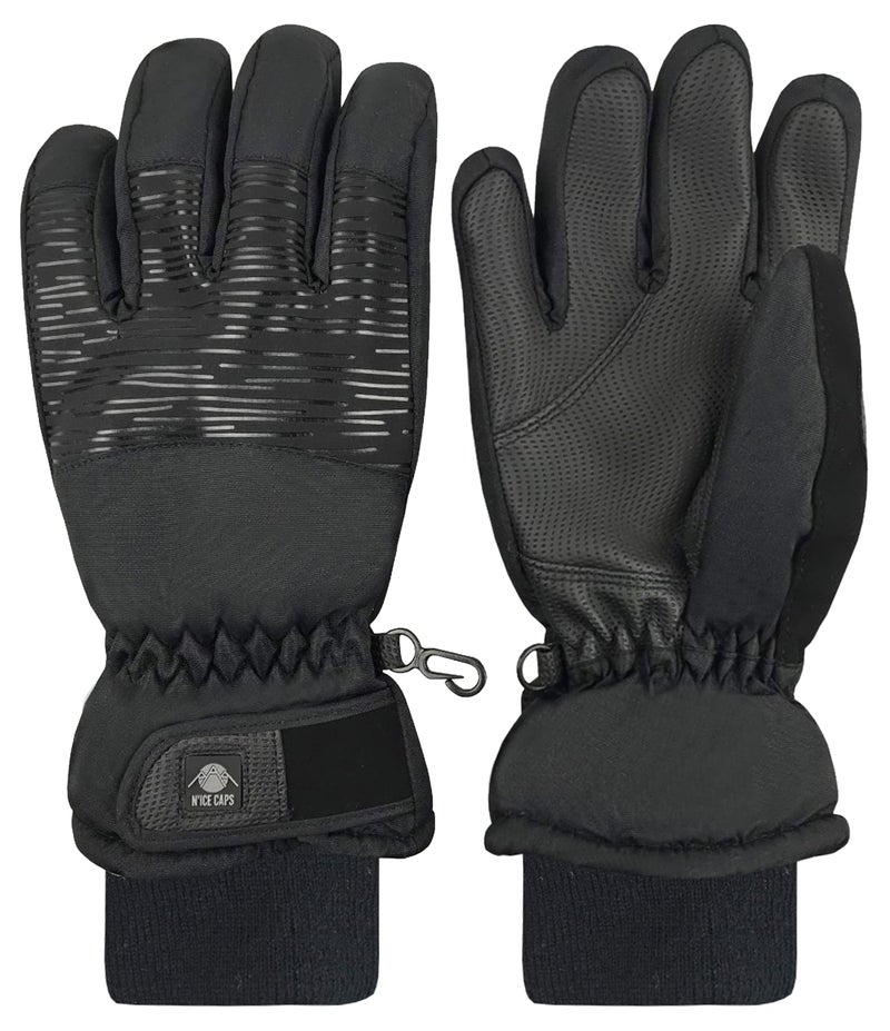 N'Ice Caps Kids Waterproof Thinsulate Warm Winter Gloves (Black Stripe, 5-6 Years) - Image 1